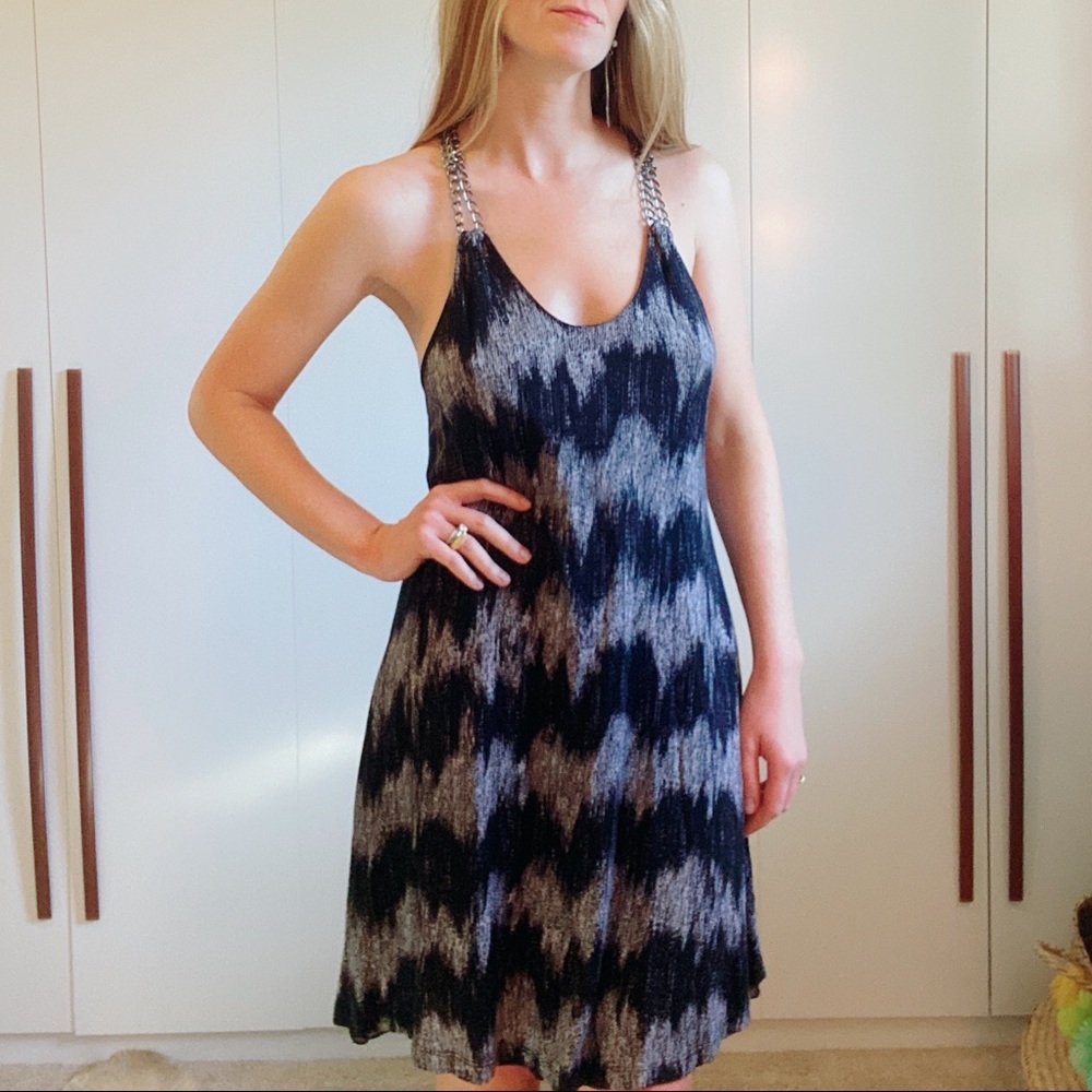 Edgy Print Dress w chain link straps